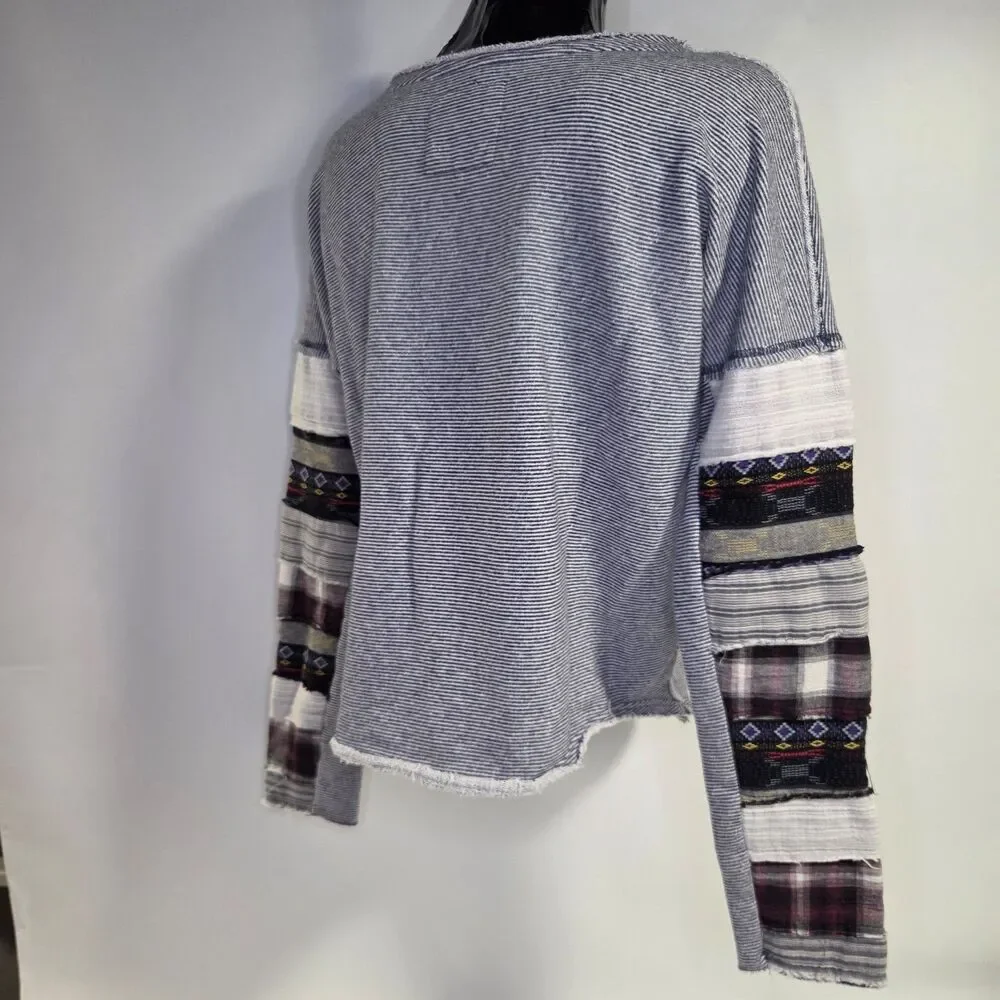 FREE PEOPLE Striped Patchwork Sleeve Knit Top Medium